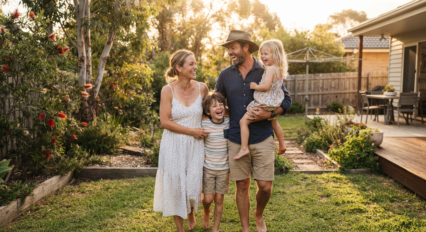 Father relaxing outdoors with his young family