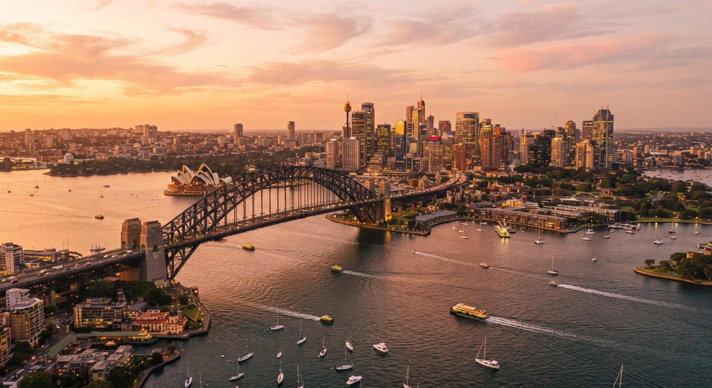 Aerial view of Sydney Harbour and the city skyline